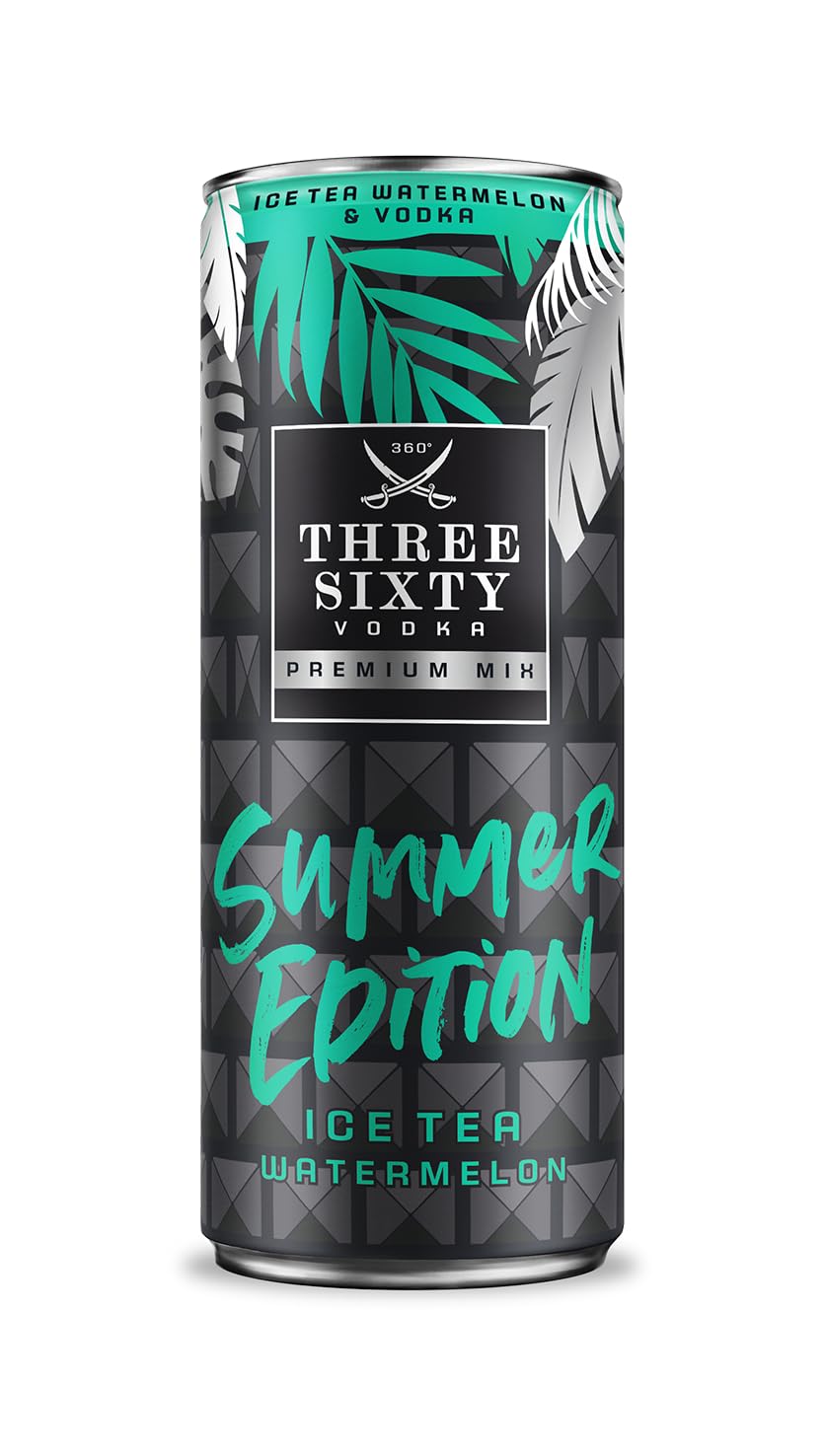 THREE SIXTY VODKA & Ice Tea Watermelon I PREMIX 12 x 330ml I Vorgemixter Longdrink in der Dose "to-go" I Frischer Wassermelone-Geschmack I 10% vol.