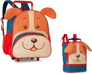Kit Mochila Rodinha "13" e Lancheira Pets Cachorro Caramelo Clio