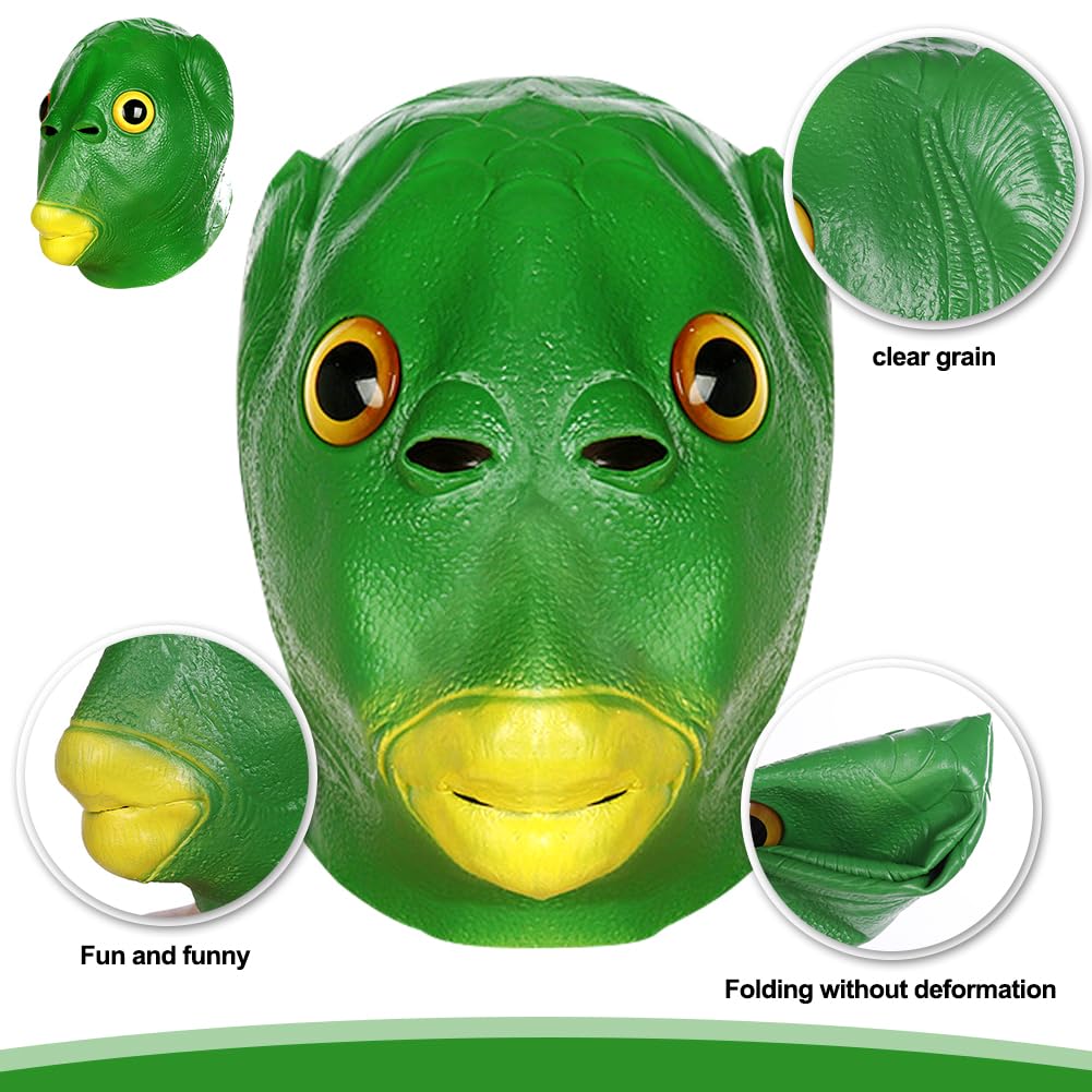WFKKMEQ Halloween Green Fish Mask, Fish Animal Latex Full Head Realistic Masks, Costume Party Cosplay Props - Image 3