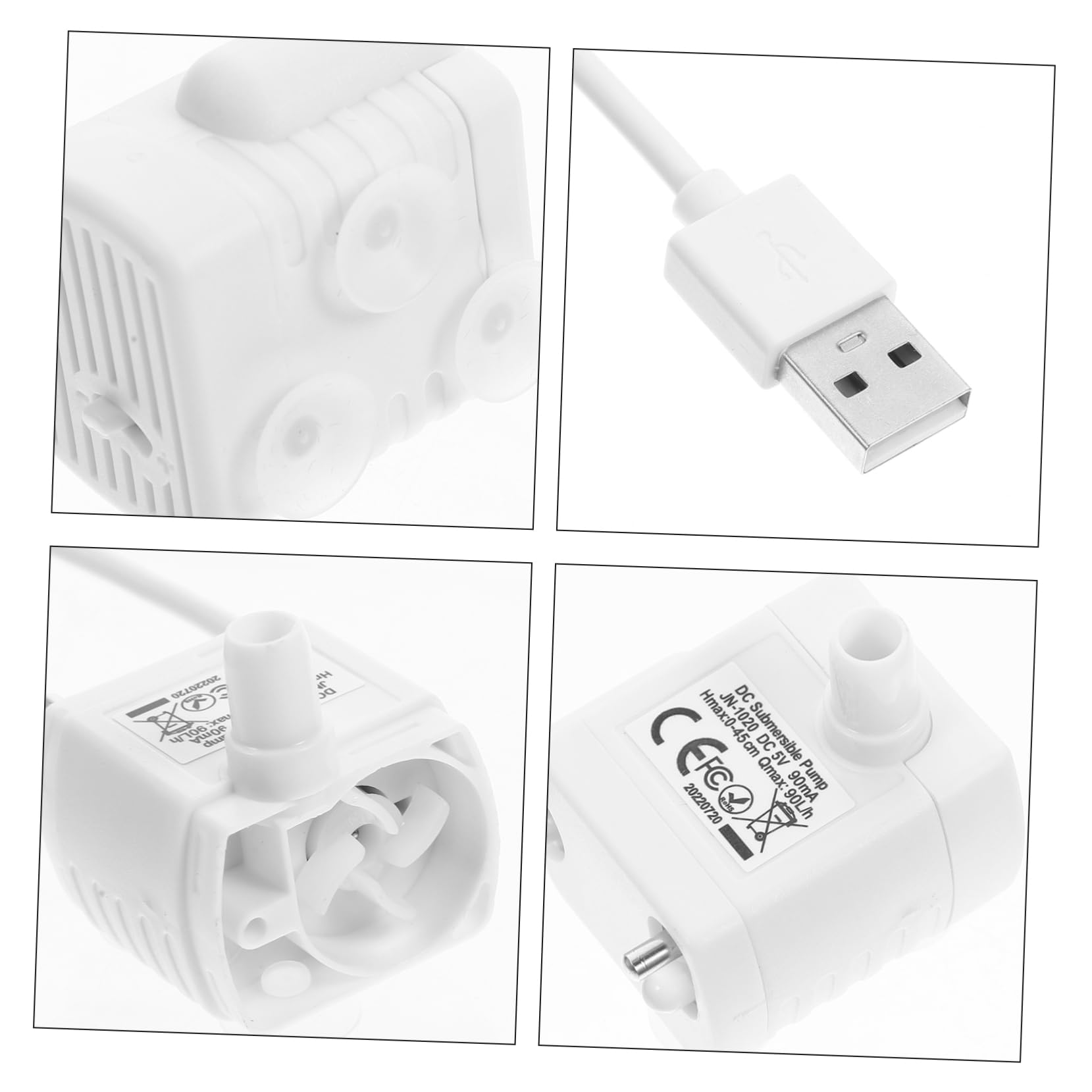 Bomba de Fuente para Gatos Sumergible Silenciosa 5v1a Abs Blanco | Cable USB Incluido, Uso en Hogares y Tiendas, Repuesto para Dispensador de Agua de Mascotas