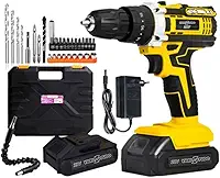 Furadeira e Parafusadeira de Impacto Sem Fio 21V com LED, 2 Baterias Recarregáveis Bivolt e 32 Acessórios - Maleta Completa para Uso Profissional e Doméstico