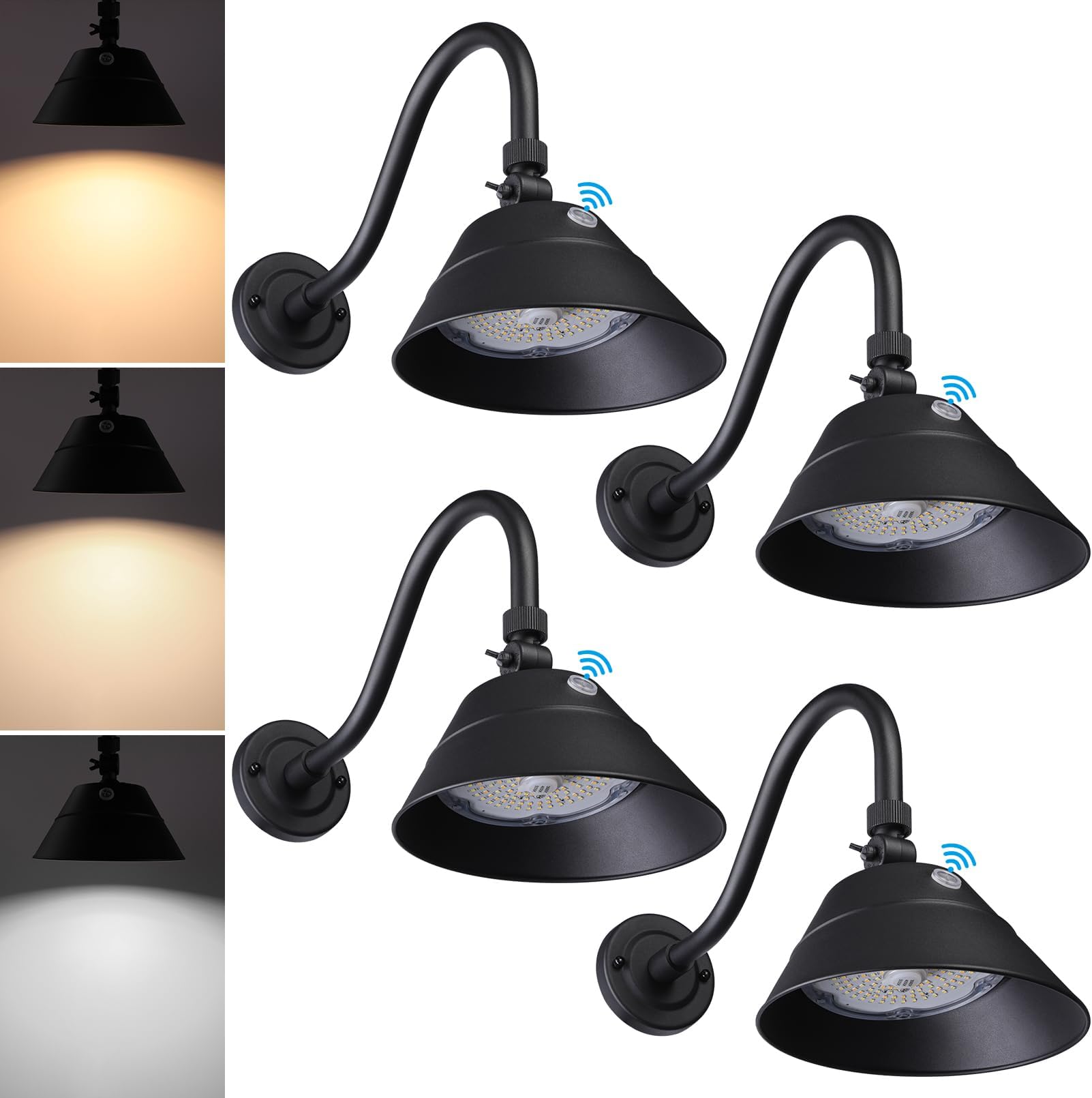 LEONLITE Integrated LED Dusk to Dawn Gooseneck Barn Light, 120V-277V 3CCT Indoor Outdoor 42W 4500LM Sign Light Fixture for Store Restaurant Garage Farmhouse, 20 Inch Extension Arm, IP65, ETL, 4 Pack