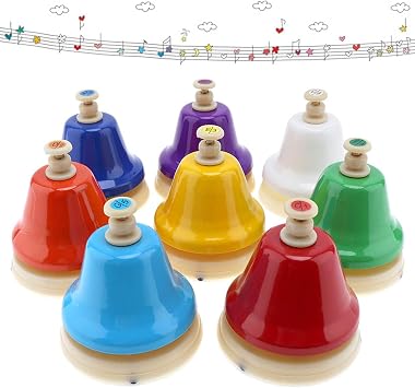 Hand Bells 8 Notes, Music Desk Bells Musical Percussion Instrument, Diatonic Music Table Bell for Teaching Church Chorus, Family Party, Colorful Diatonic HandBells, Preschool Musical Learning