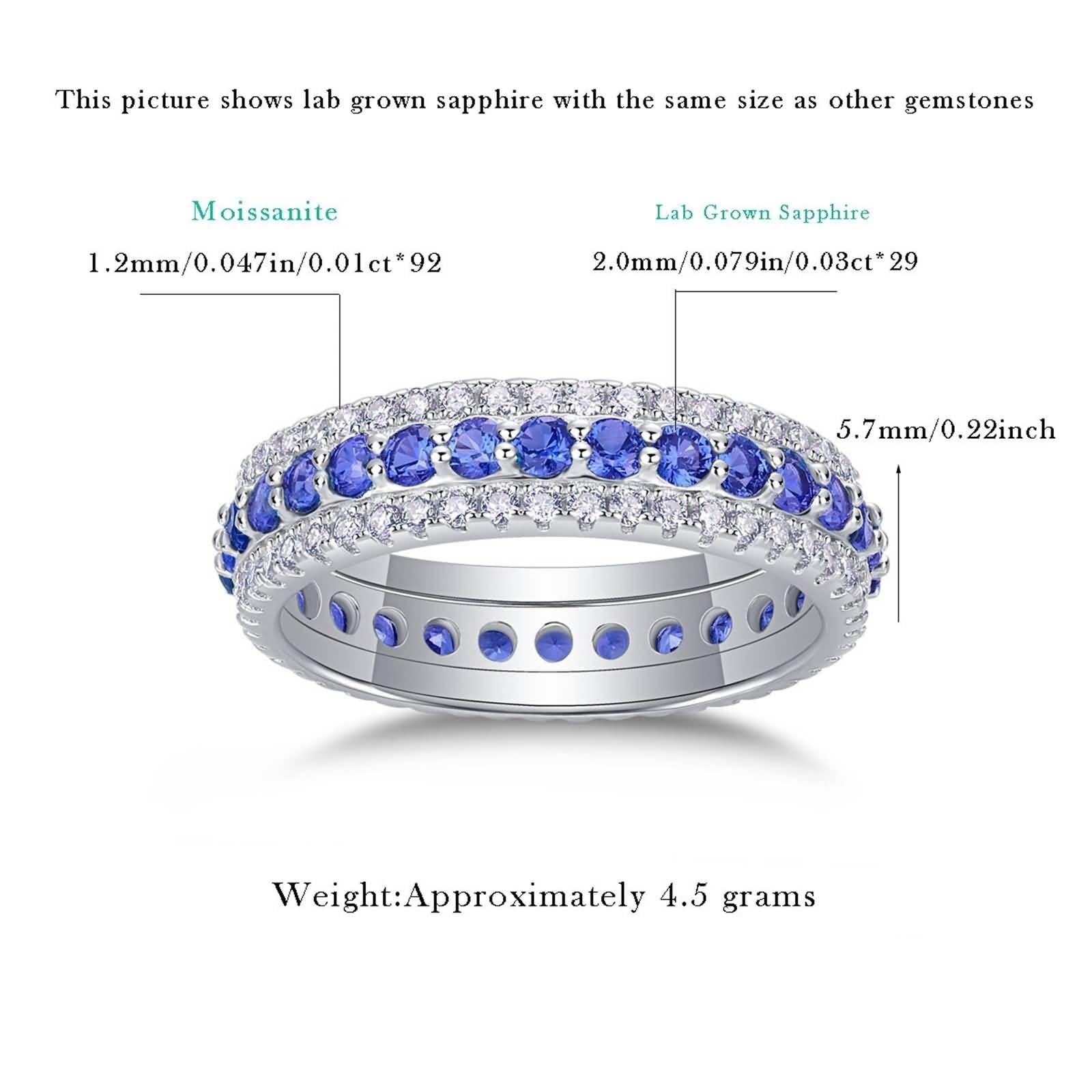 Ringe Frauen Cool, Ring Schlicht Eleganter Ring mit 0,87 Ct Labor Saphir und Moissanit Silber 18K Weißgold Größe 47 (15.0)