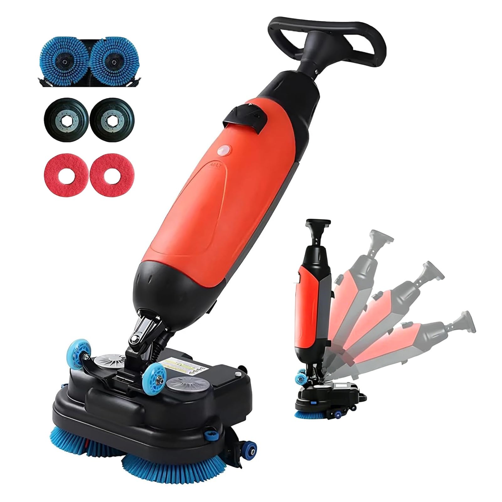LURECAQING Portable commercial floor scrubber, mini electric floor polisher,2 Adjustable Brushes,360°Steering,13000 Sqft/H,100min Runtime, for Offices Retail Stores Commercial Buildings