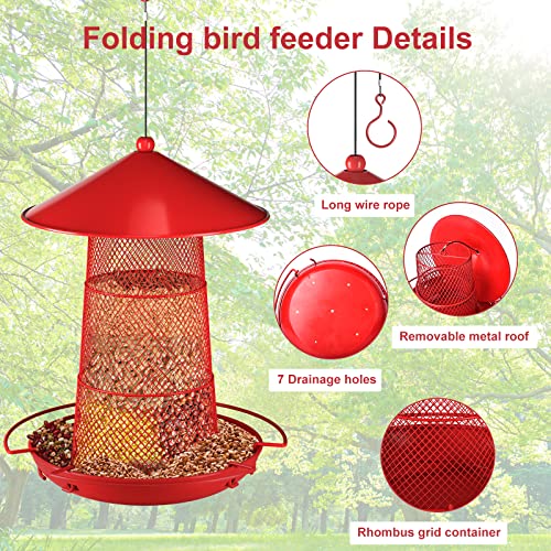 Gaprass Bird Feeder, 3 Tier Retractable Metal Bird Feeders For Outside Hanging, 6.6 Lbs Large Capacity With 3 Perches, Squirrel-Proof Bird Feeder For 360°Feeding Area For Wild Birds (Red) #TOP3