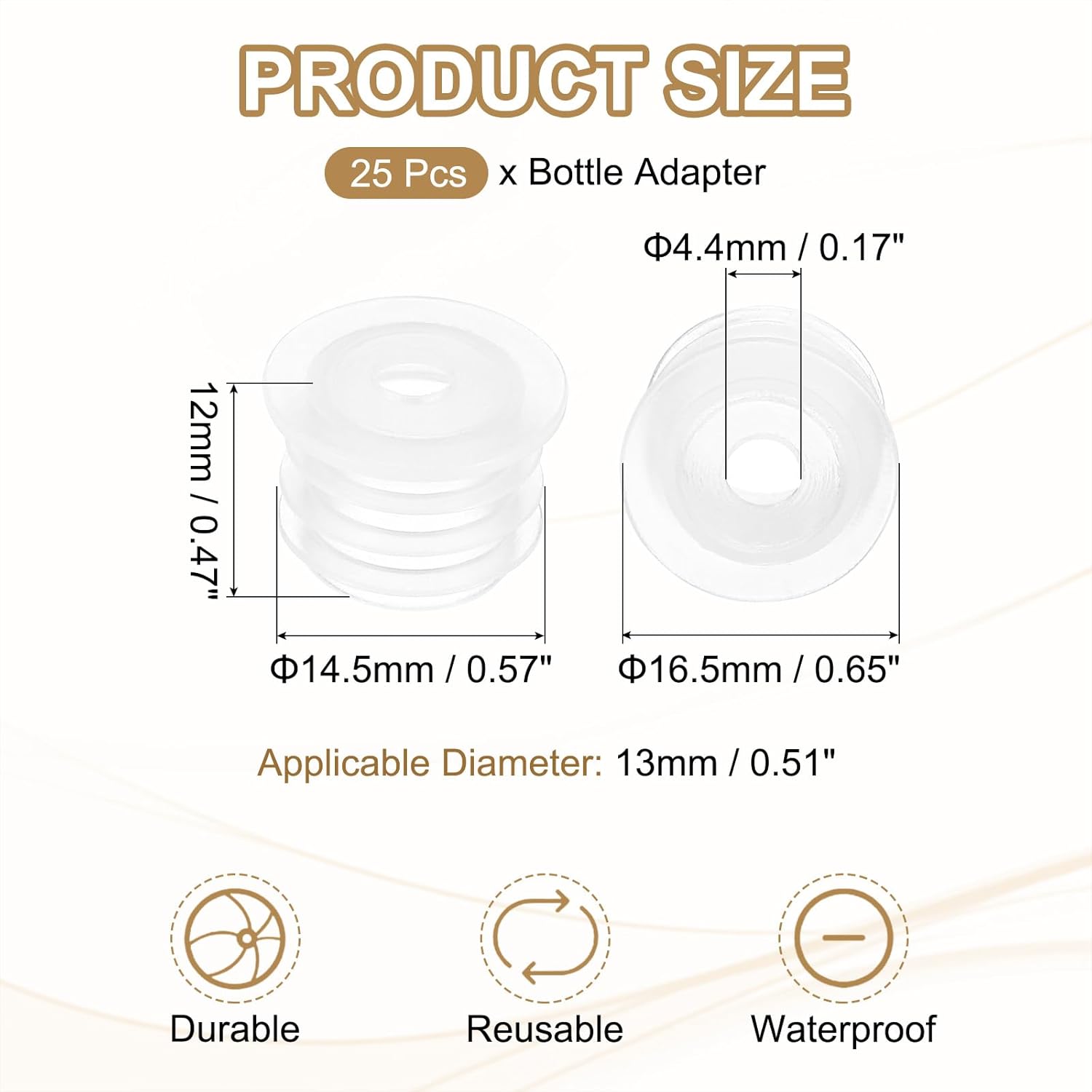 PATIKIL Bottle Adapter 0.51"/13mm, 25 Pcs Press in Bottle Adapter Plugs for Oral Dispensers Liquid Oil Plastic Glass Bottles Stopper, Clear