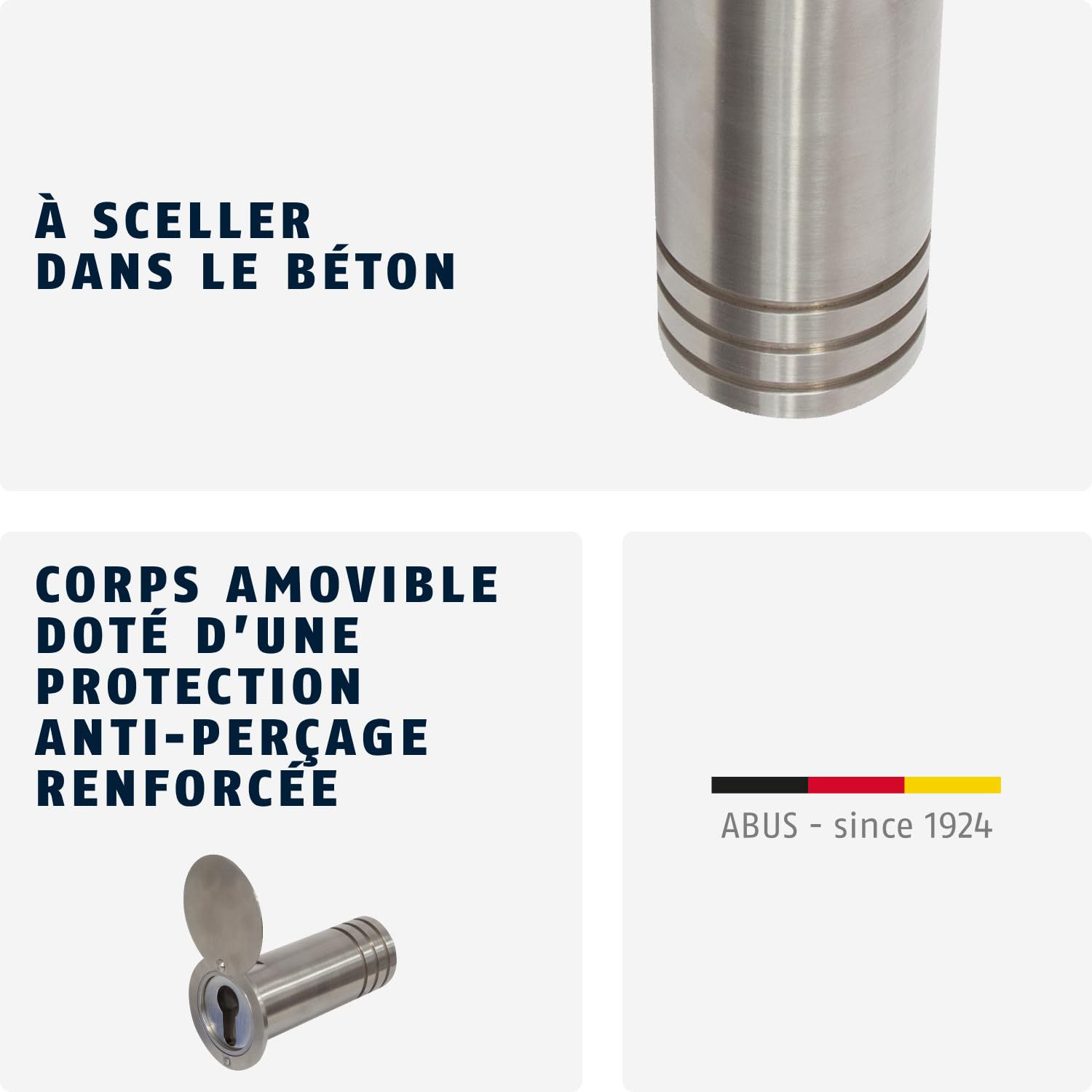 ABUS KeyGarage 729 - Coffre à clés à encastrer dans le mur - tube en acier inoxydable pour le rangement des clés - boîte à clés avec couvercle - argenté | Corps en laiton, anse en acier - code personnalisable sans clé - pour valises, casiers - 23 x 53 mm