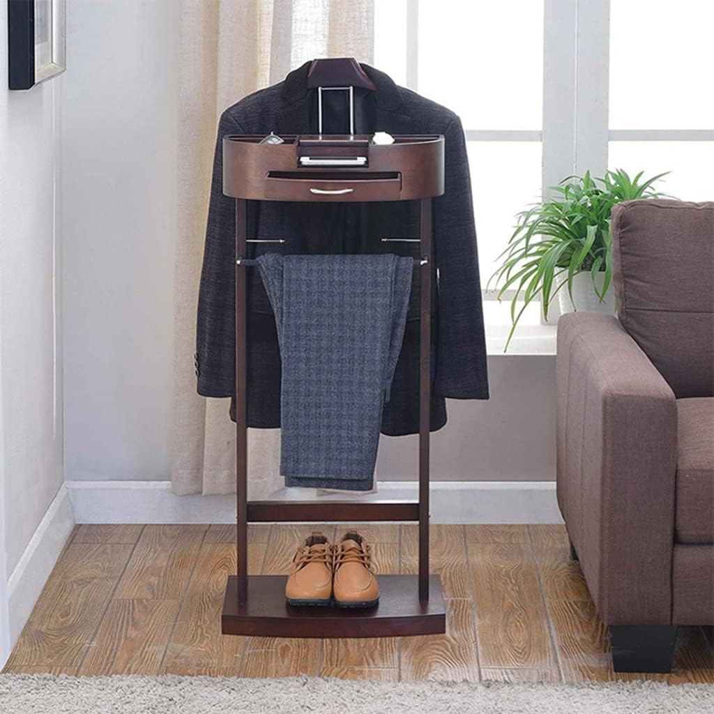 Multifunctional Suit Valet Stands with Drawer and Top Tray Clothes Rack with Metal Hook for Tie & Belt Contour Hanger for Women and Man, with Trouser