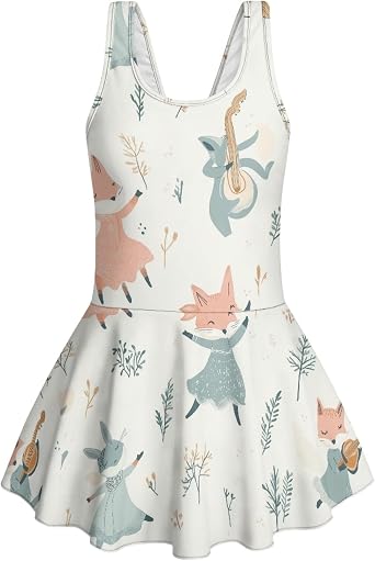 Girls One Piece Swimsuit with Skirt Sleeveless Twirly Cute Swim Dress Summer Beach Quick Dry Bathing Suit
