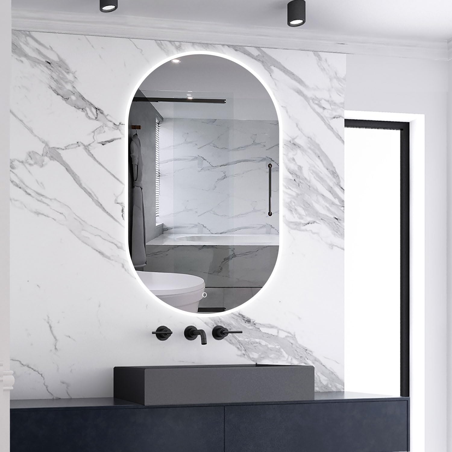 Skybathroom 1200x700mm Oval LED Bathroom Mirror with Dimmable 3 Lights and Brightness, Smart Memory Function,Anti-fog,IP44
