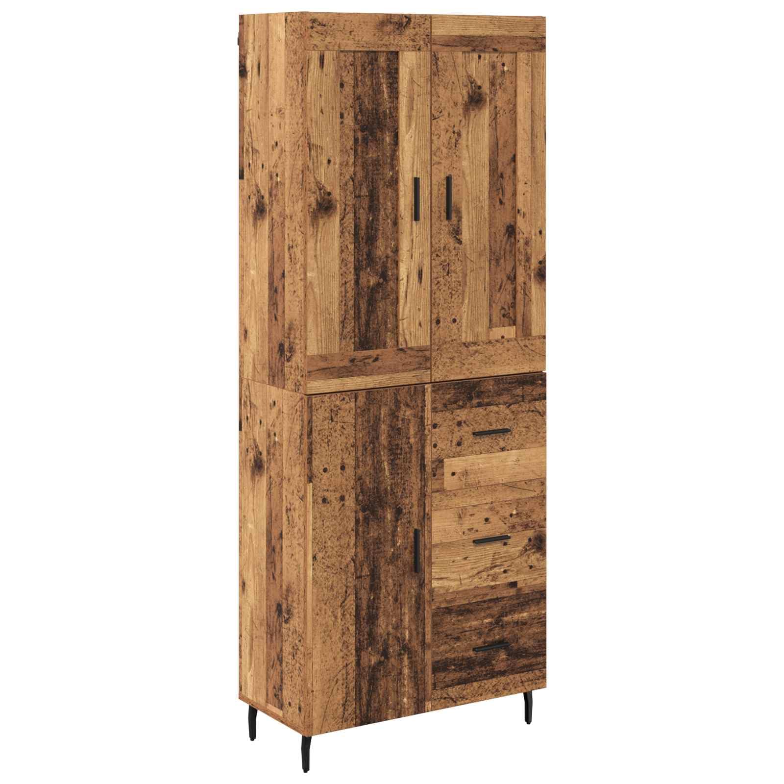 vidaXL Highboard with Drawer 2 pcs Old Wood Engineered Wood and Glass, Stylish Furniture, Rectangular Highboard, Modern Storage Solution, Functional Sideboard, Indoor Fixture, Dining Room Accent
