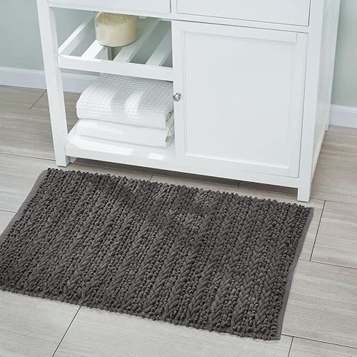 Miniatura 6 de mDesign - Alfombra de spa de lujo, 100% algodón, felpa absorbente de agua, borde decorativo, para baño, tocador, bañera-tinaducha, lavable a