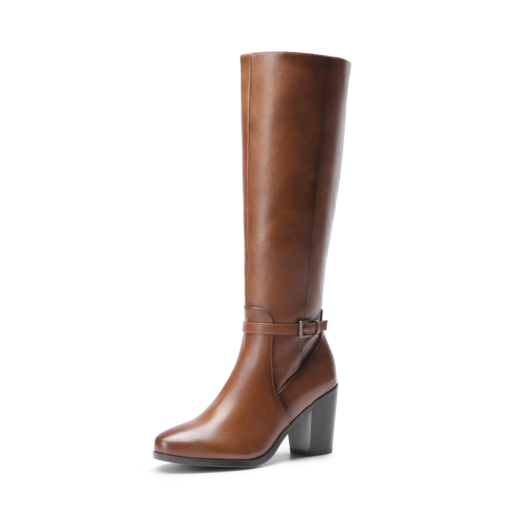 DREAM PAIRS Botas altas hasta la rodilla para mujer, cómodas botas de equitación con tacón grueso y puntera puntiaguda, cremallera lateral, de gamuza, SDKB2403W