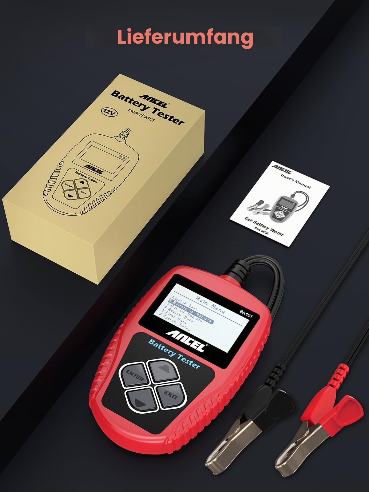ANCEL BA101 12V KFZ Batterietester, 100-2000 CCA Autobatterie Tester | Autobatterieanalysator, Anlasstests & Ladetests durch, Batterie Lasttester für Auto LKW SUV Boots & Mehr
