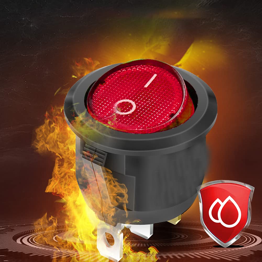 2 Interrupteurs à Bascule LED Rouge 12V 20A - 3 Broches Pour Voiture, Bateau - Taille Ronde