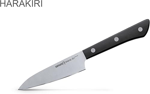 Miniatura 3 de SAMURA HARAKIRI Juego de 5 cuchillos de cocina  Cuchillo de chef con mango negro, Santoku, Nakiri, Utility, cuchillo de pelar