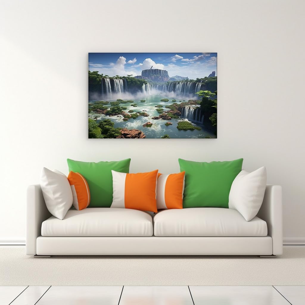 Canvas for Living room. Majestic Tiers of Nature: Discover the Serene Beauty of a Multilevel Waterfall Oasis, 27 x 18 inch Canvas Wall Art - Contemporary Masterpieces - Modern Home Decor