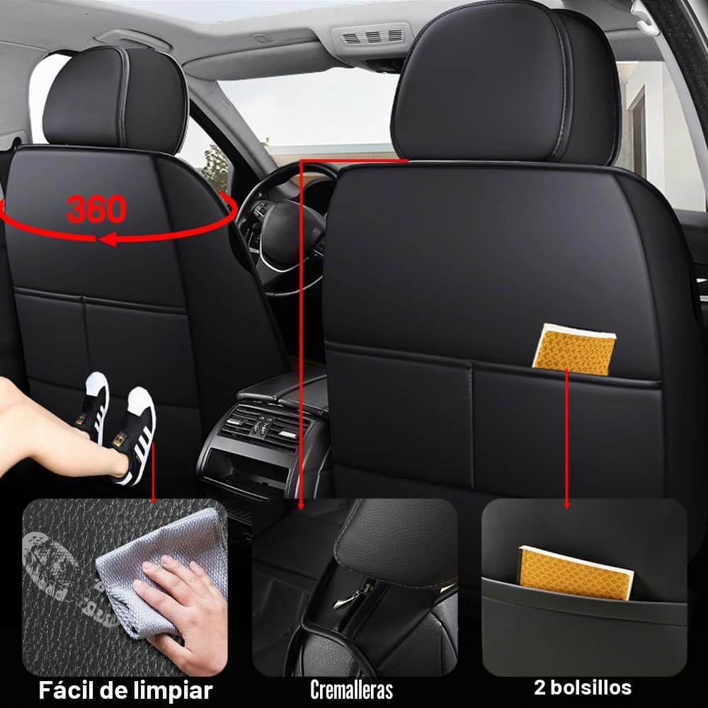 Fundas para Asientos de Coche Para Mercedes-Benz Clase B, Clase C, Clase E, GLB, GLC, GLE, Juego Universal de 5 Piezas de Cuero Sintético – Transpirable, Hidrorrepelente y Resistente al