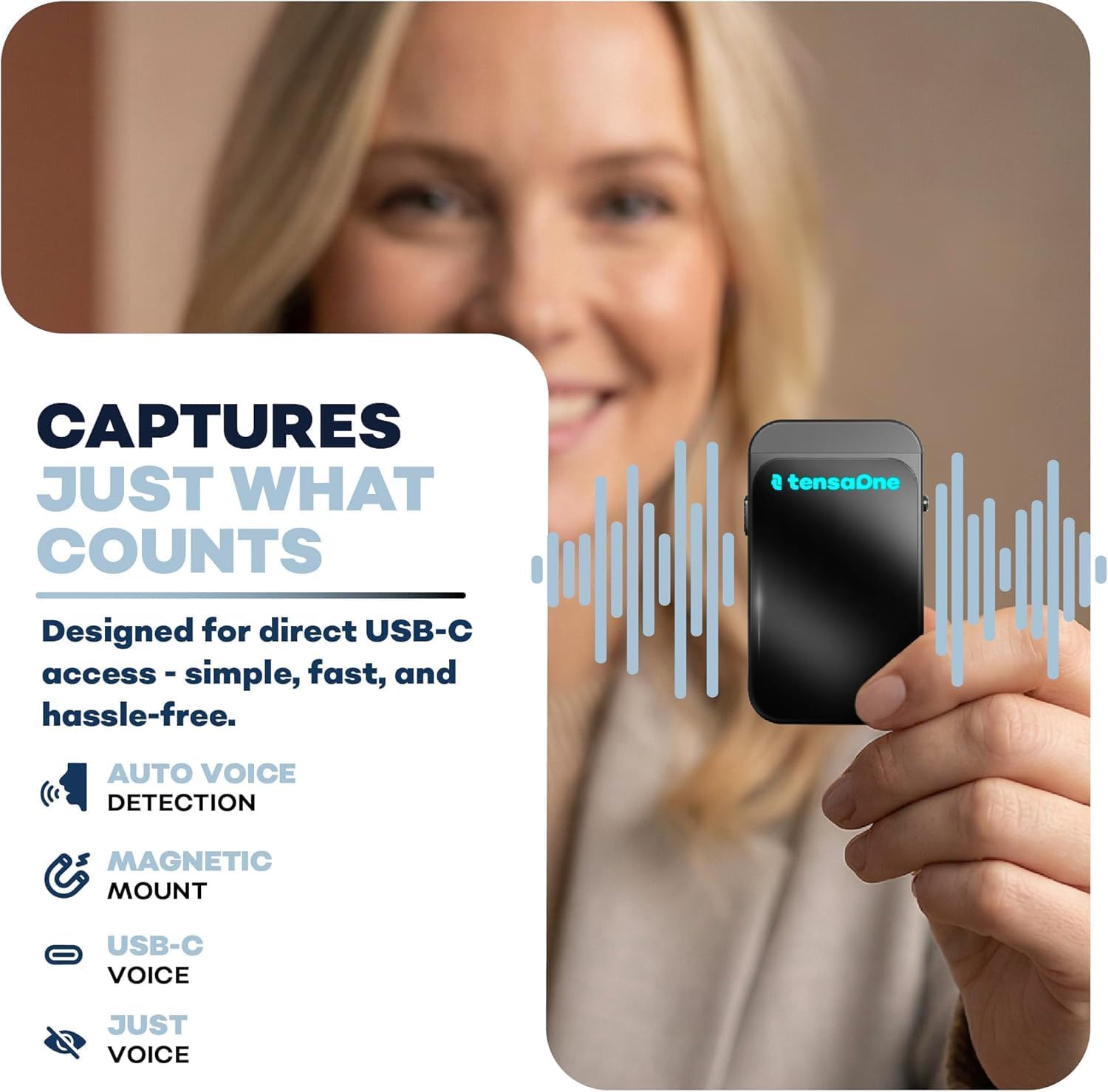 Voice Activated Recorder Essential Quick 32 – Ultra-Light Magnetic Audio Recorder for Quick Voice Capture, Standard Noise Reduction, USB-C Access, Minimalist Pocket Recorder, Black