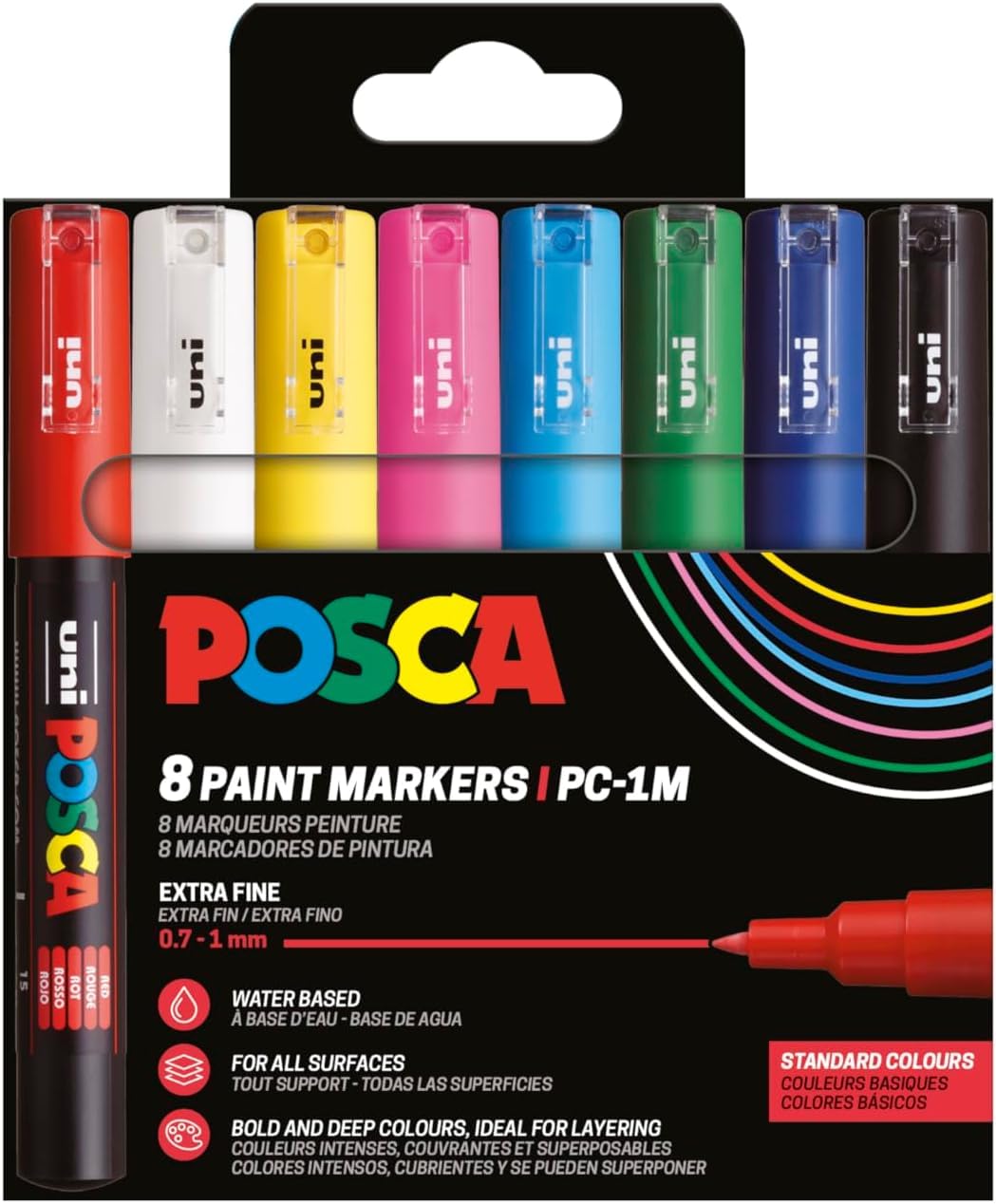Posca 186758 Marker Set, 8 PC-1MC Acrylic Pens, Permanent Marker 0.7-1.0mm Round Tip