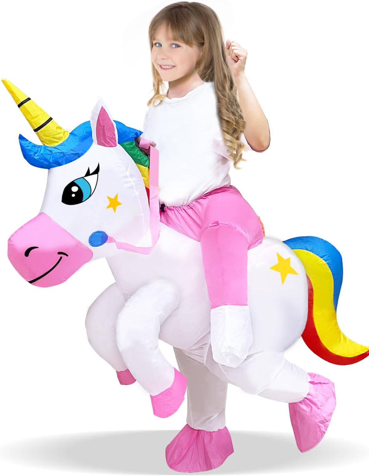 Camlinbo Inflatable Kids Halloween Costume Blow Up Ride on Unicorn Costume for Halloween Funny Girls Boys Cosplay Party