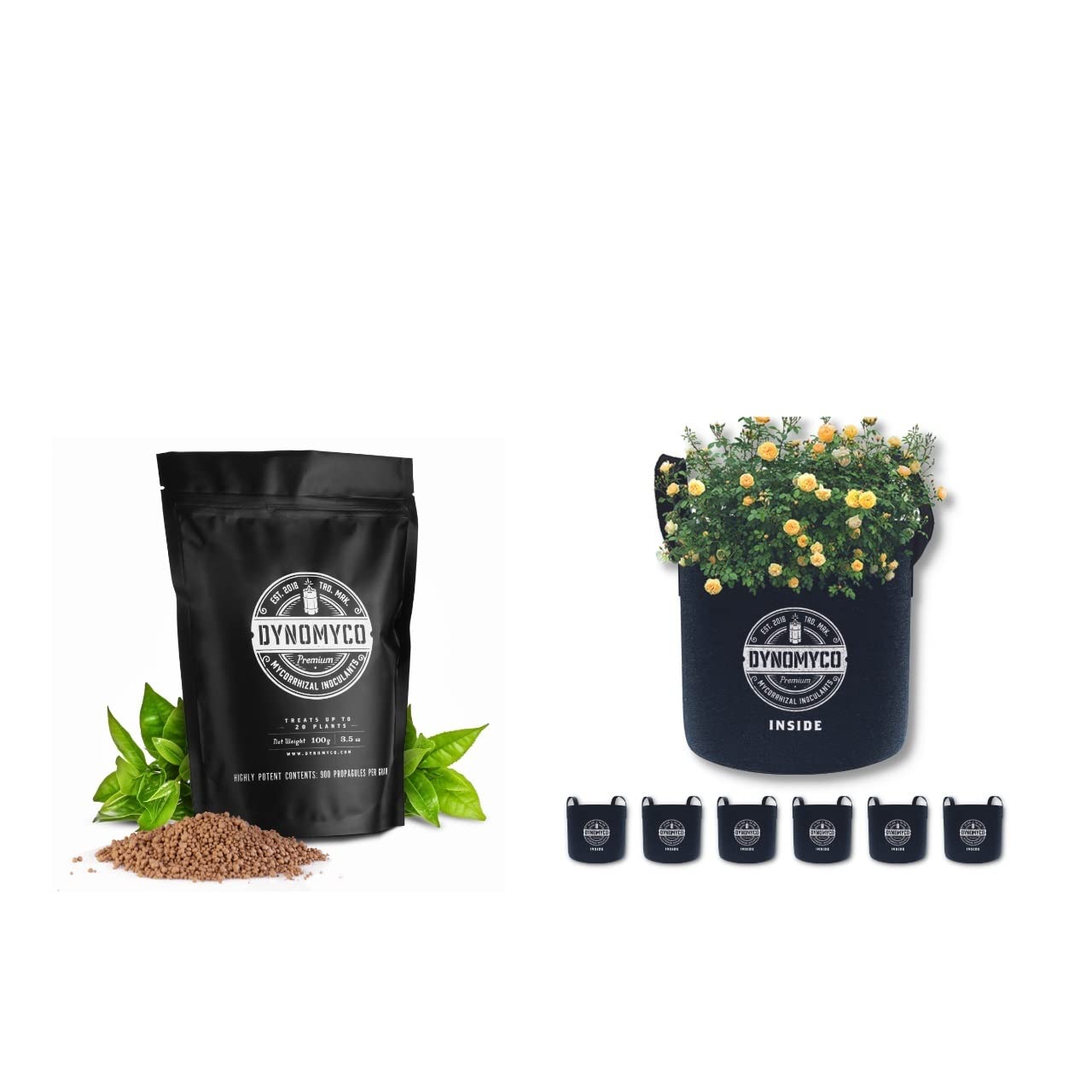 DYNOMYCO 750g Premium Mycorrhizal Inoculant + 6PC 5-Gallon Grow Bags