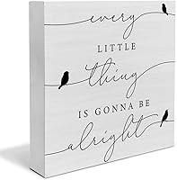 Bifez 'Every Little Thing is Gonna Be Alright' Birds Farmhouse Wooden Box Sign - 5x5 Inch Spring Shelf Tabletop Home Decor
