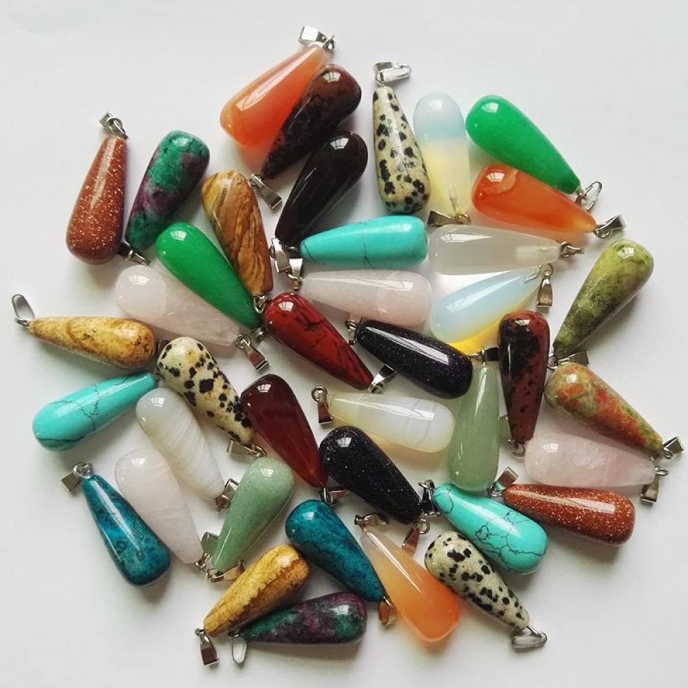 WANM Ciondoli per Collane con Goccia d'Acqua in Pietra Naturale Mista da 50 Pezzi per Gioielli Che Fanno Fascino Tiger Eye Opal Onyx