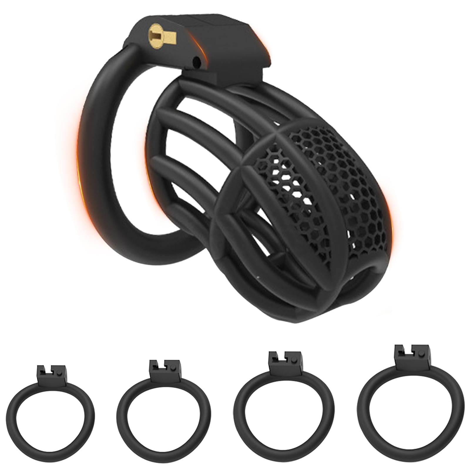 BDSMYEE Jaula de castidad para pene con 4 Anillos para el Pene Extraíbles, chastity cage bdsm Juguetes Eróticos Para Adultos, jaula castidad hombre castigo jaula castidad (Negro, C)