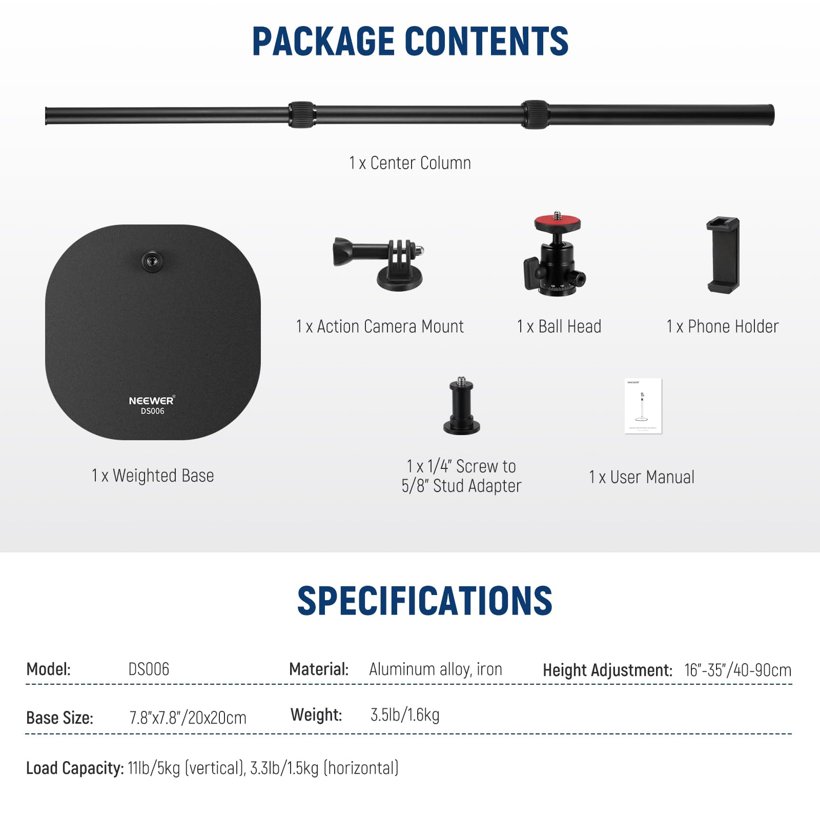 NEEWER Supporto Tavolo per Proiettore con Base Pesante, Treppiede Tavolo 40-90cm, Supporto Telefono/Action Camera, Supporto per Videoproiettore per Webcam Compatibile con XGIMI Nebula MEVO, DS006