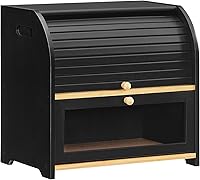 HOOBRO Bamboo 2-Tier Roll-Top Bread Box for Kitchen Countertop, Large Capacity Food Storage Bin, Black BK13MB01