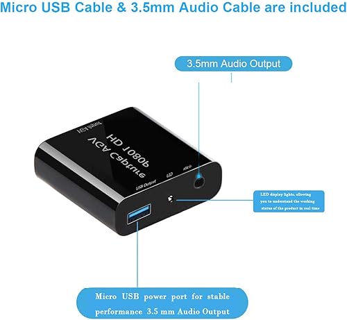 Miniatura 5 de VGA Capture Card, VGA to USB 2.0 Converter with Microphone Input, HD 1080p Video Adapter, for Live Broadcast, Laptops, Monitors, Video Conferencing