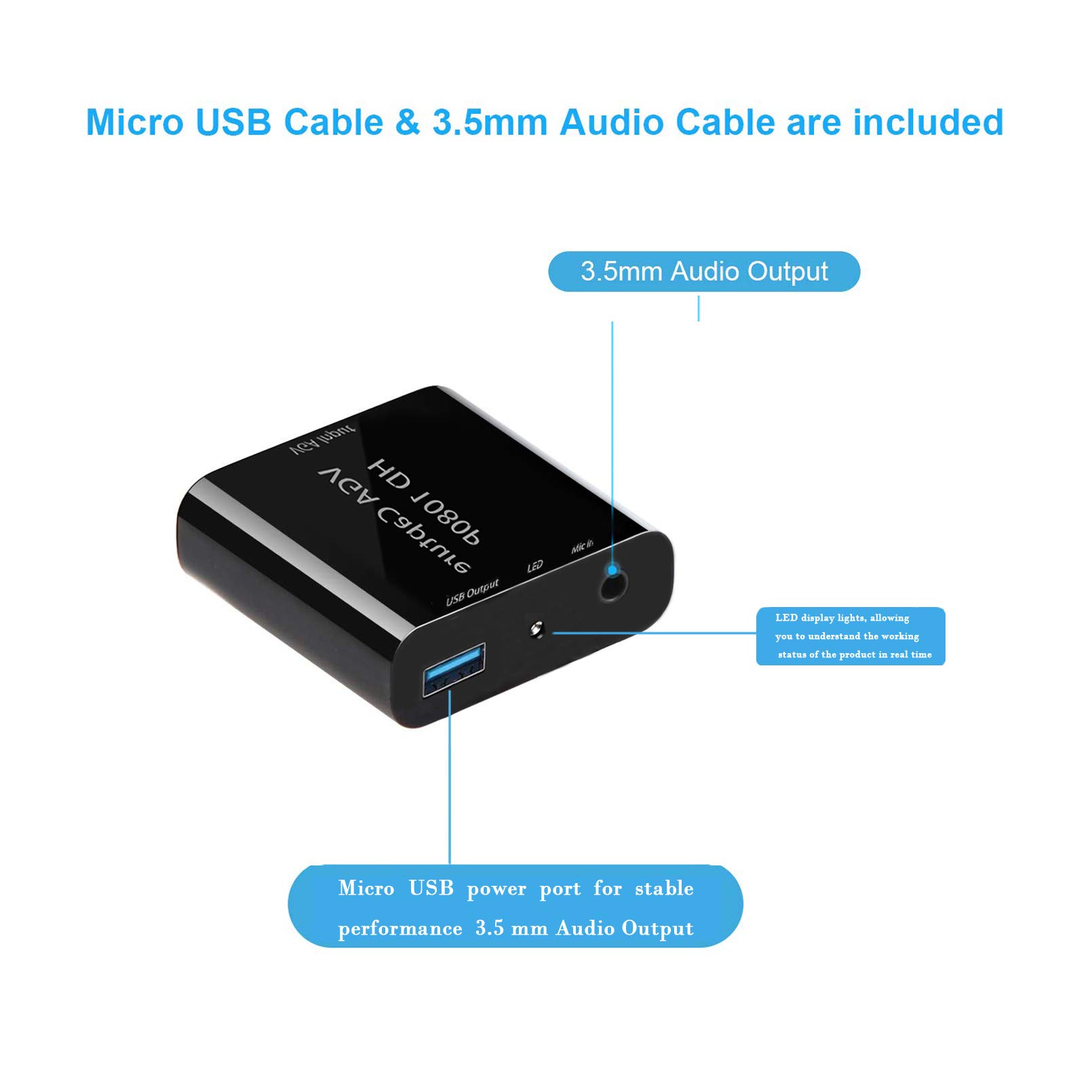 Tarjeta de captura de video, adaptador de captura VGA a USB con entrada de micrófono, adaptador de video HD 1080p, para transmisión en vivo, portátiles, monitores, videoconferencias y juegos