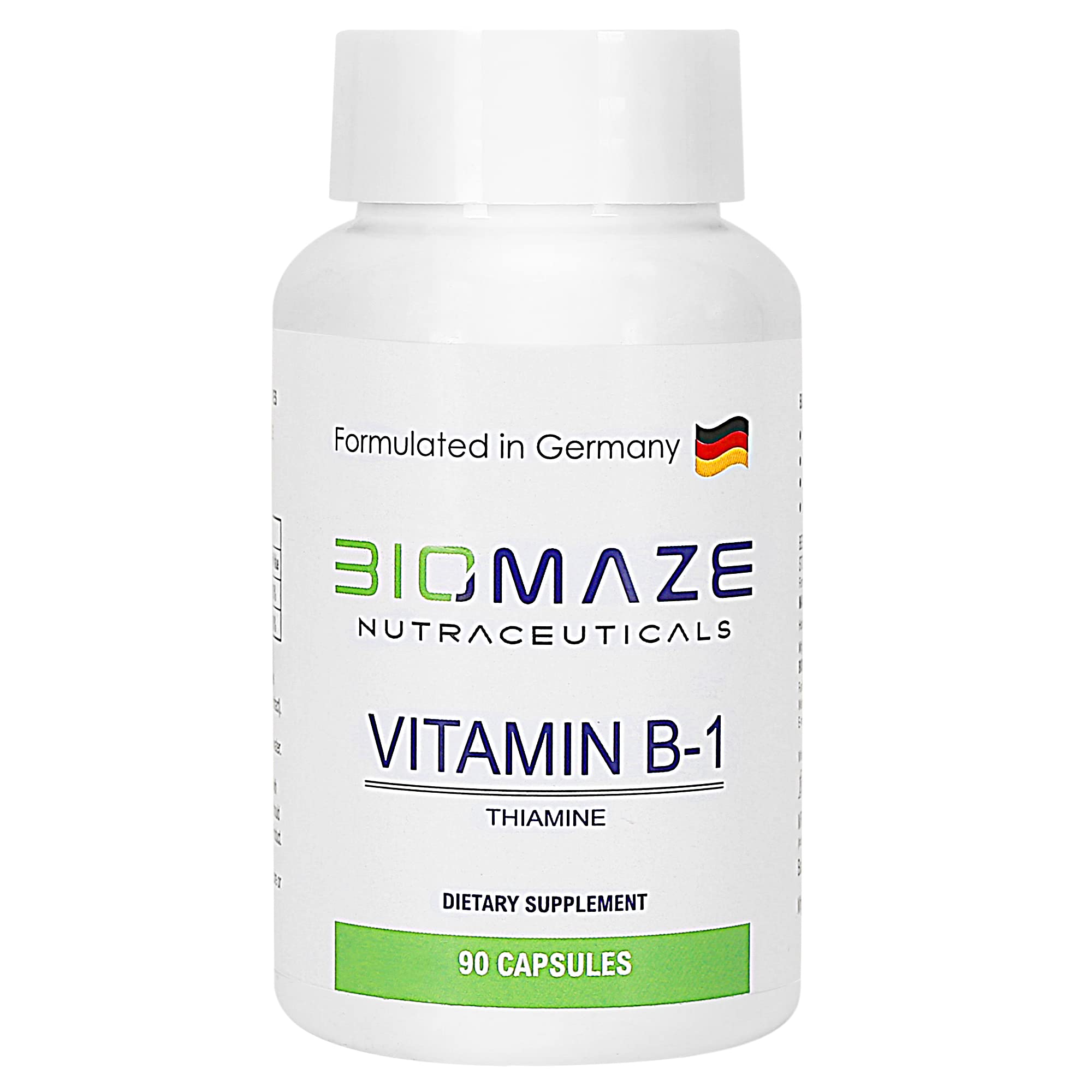 Biomaze Nutraceuticals Vitamin B-1 As Thiamine | 90 Capsules | Non-GMO and Gluten Free Thiamin Supplement