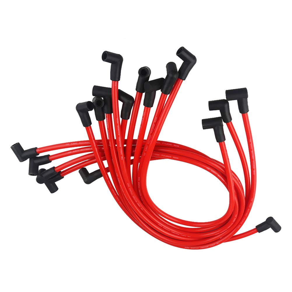 JDMON 10.5mm Spark Plug Wires Compatible with Chevy 350 400 327 305 307 383 SBC 454 348 366 396 402 409 427 496 502 572 632 BBC V8 Ignition Wires Red