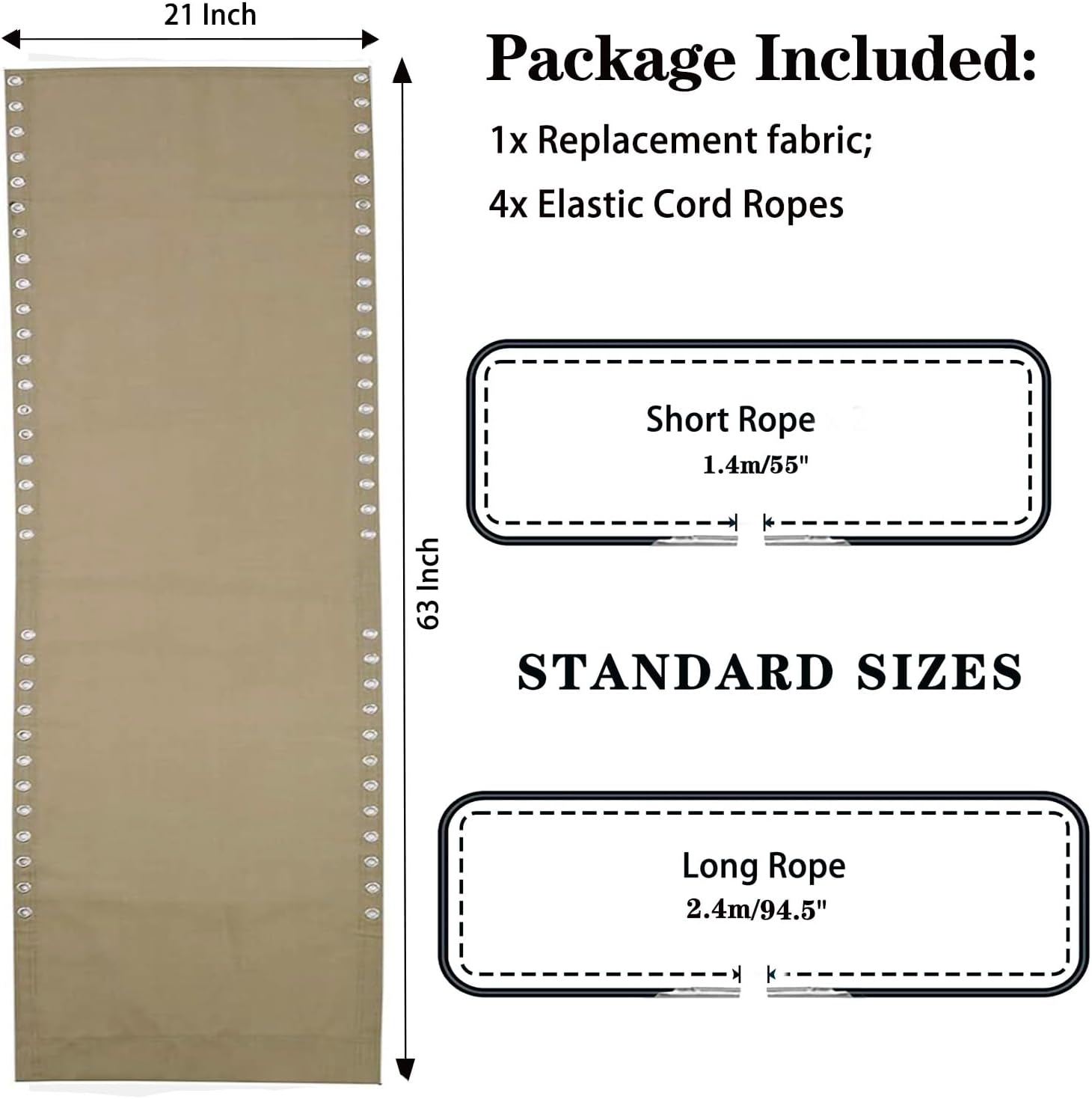 Zero Gravity Chair Replacement Fabric with Bungee Cord Kit, 21 Inch Wide Repair Cloth with Replacement Cord for Oversized XL Anti Gravity Chairs Outdoor Folding Recliner Lounge Lawn Sling Chairs, Tan