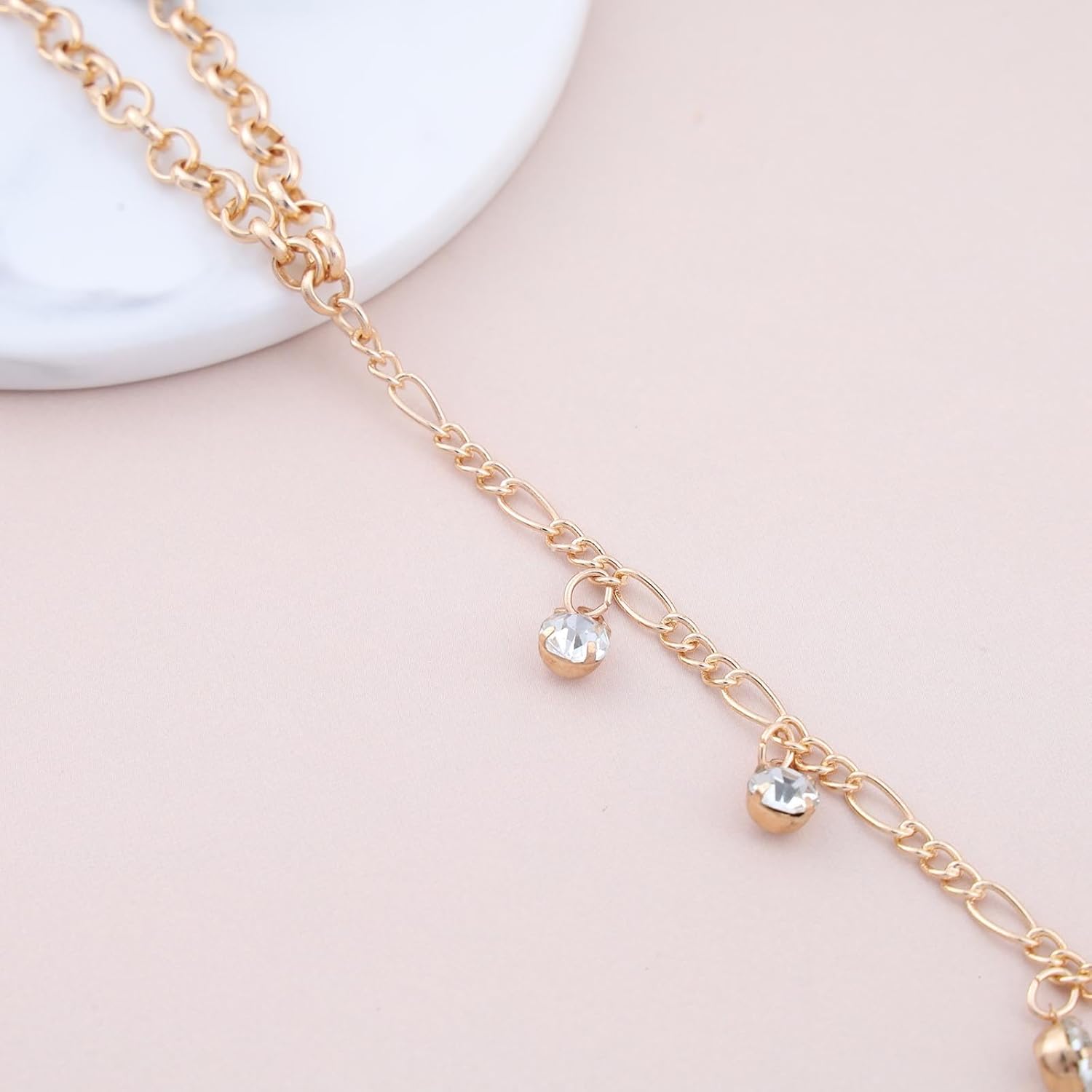 Boho Crystal Tassel Finger Ring Bracelet Vintage CZ Hand Harness Chain Bracelet Gold Rhinestone Slave Chain Hand Bracelet Adjustable Slave Chain Bracelet Jewelry for Women - Image 5