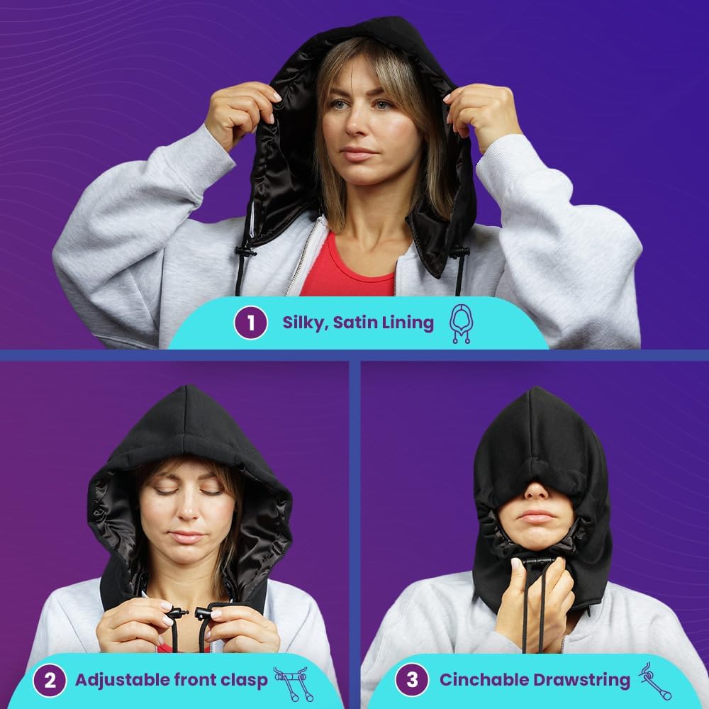 Cabeau Nap Now Hoodie - Black - An Attachable Hoodie With an Adjustable Nose Bridge to Block Out Light - Image 2