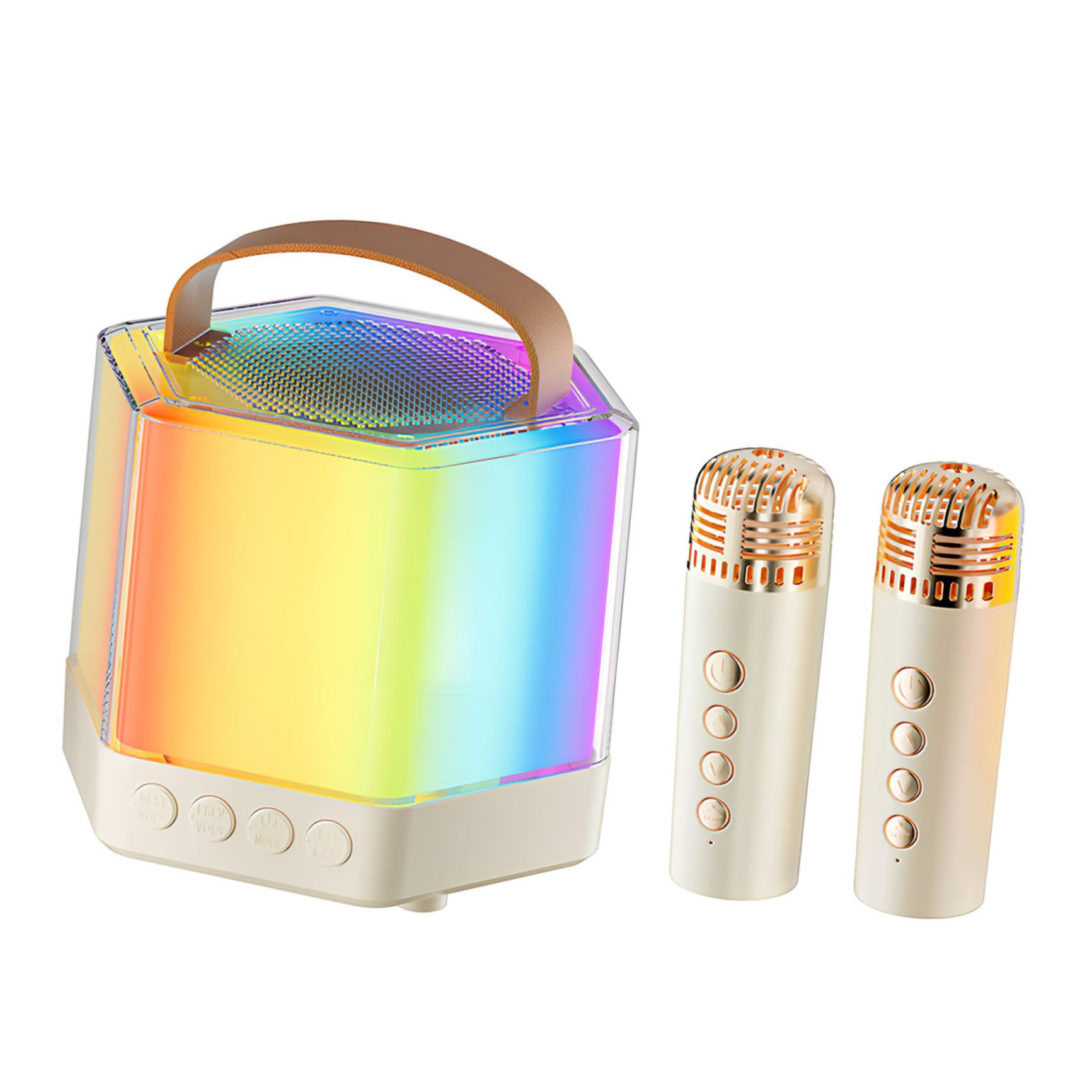 Mini Máquina de Karaoke Portátil Q7 Abs Beige 1200mah | Conjunto de Micrófono y Altavoz, Instant Karaoke sin Configuración Compleja, para Reuniones Familiares y Eventos