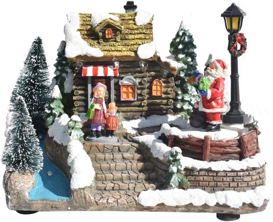 Christmas Decorations Christmas Colorful Music Luminous House Snow Small House Christmas Winter Village Houses Tabletop Christmas Village Home Decoration with Gift Box