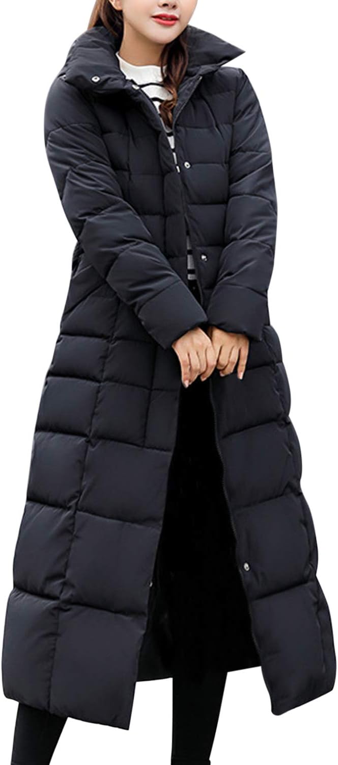 Petalum Women's Thickened Maxi Down Jackets Hooded Long Down Jacket Winter Parka Puffer Coat