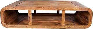 invicta INTERIOR Massiver Couchtisch Curved Sheesham Holz Stone Finish TV-Lowboard Holztisch Wohnzimmer Tisch