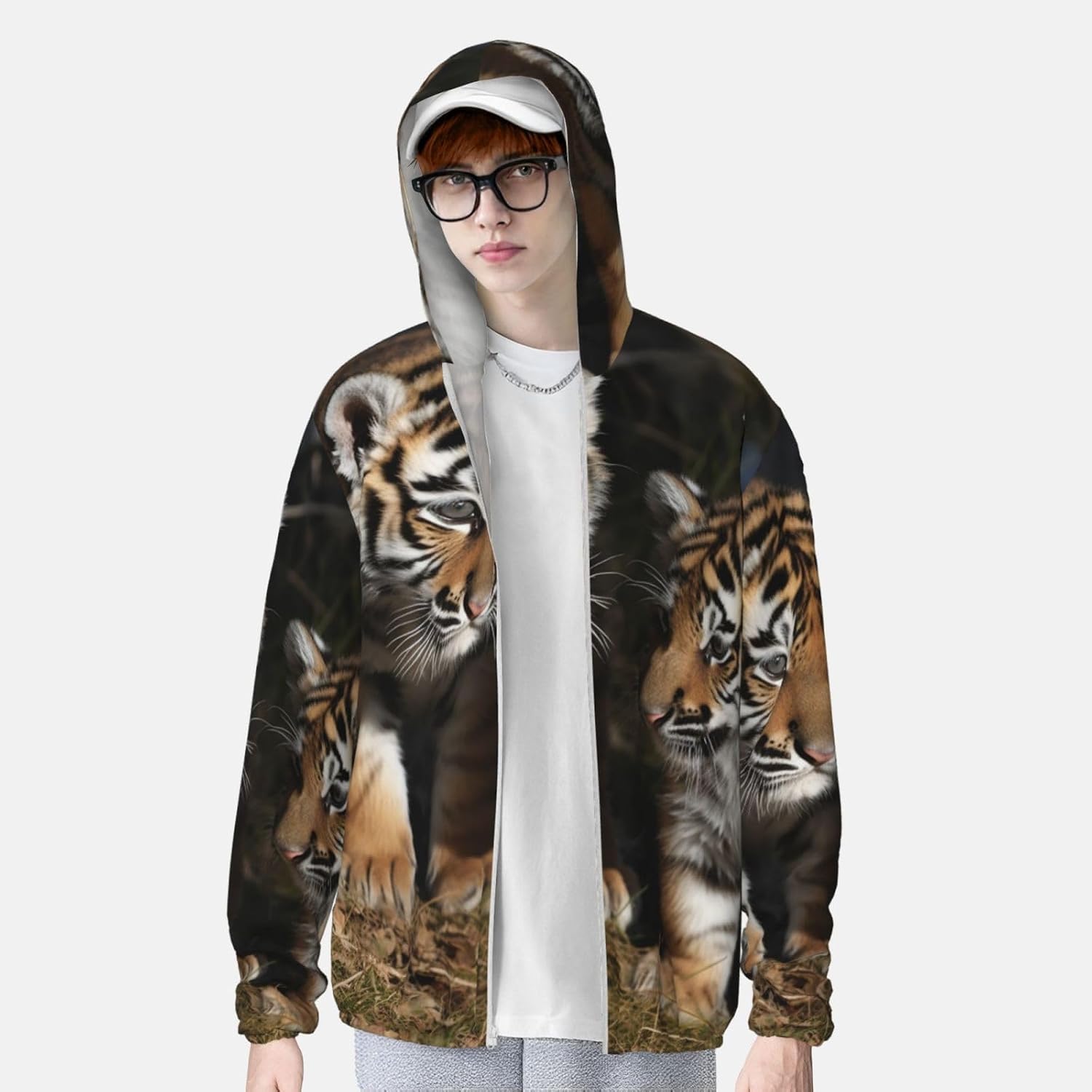 UPF 50+ Siberian tiger cubs Sun Protection Hoodie Jacket Lightweight Long Sleeve Sun Shirt With Pockets