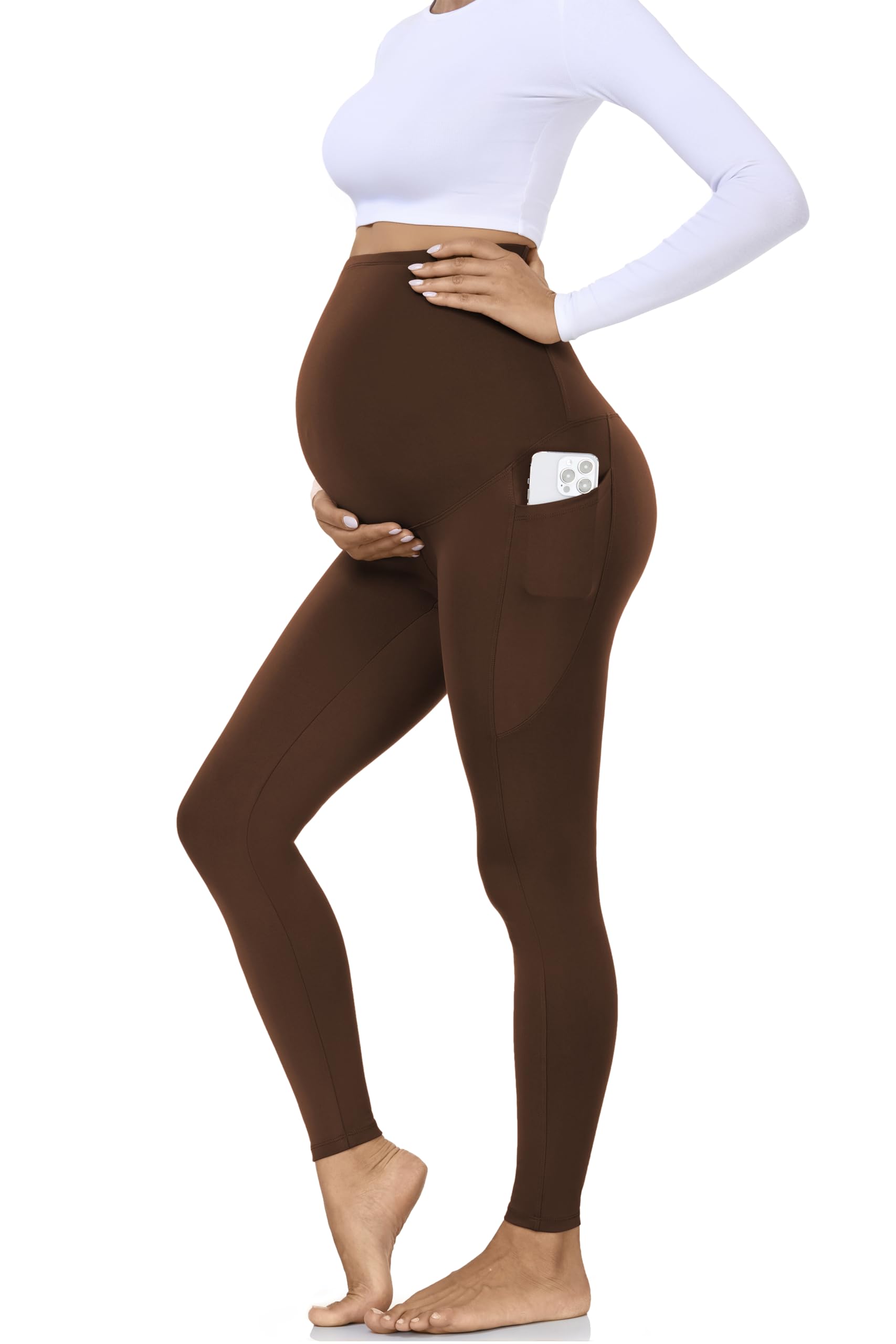 Hi Clasmix Buttery Soft Maternity Leggings Over The Belly with Pockets-Non-See-Through Workout Pregnancy Yoga Pants