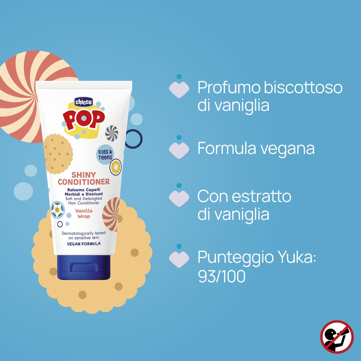 Chicco POP Balsamo Districante Vanilla Wrap, per Bambini alla Vaniglia, Balsamo per Capelli condizionante e delicato, Formula Vegana, 150 ml