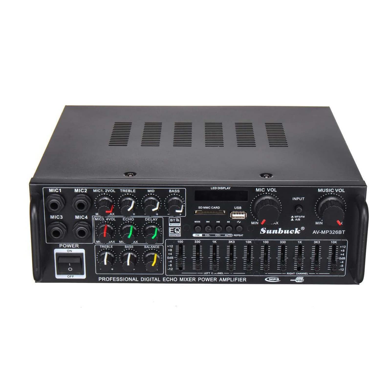 Amplificador de Potencia, Amplificador HiFi de 2 Canales, Amplificador Subwoofer reproducción Alta resolución, Potencia, USB SD con Mando a Distancia