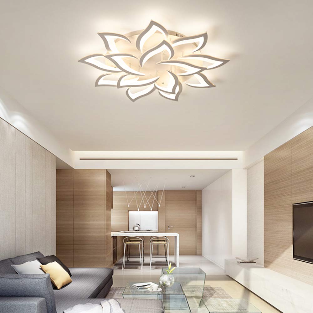 Acheter Plafonnier Moderne 23,6 Pouces Dimmable Encastré Télécommande Acrylique Feuille Plafonnier Pour Salon Salle à Manger Chambre