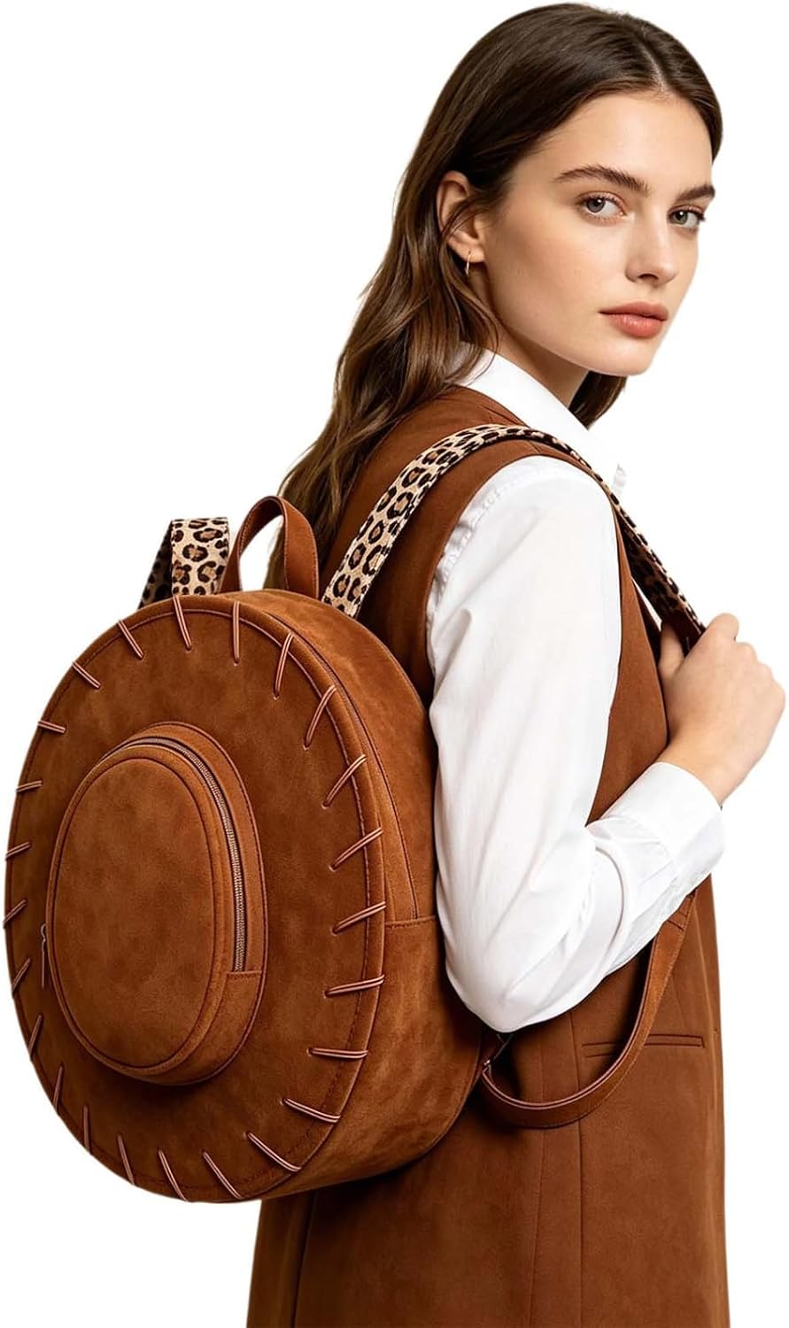 Moily Women Cowboy Holder Storage Box Faux Suede Bag Brown One Size