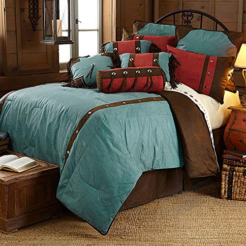 HiEnd Accents Cheyenne Western (Turquoise) Faux Leather 7-PC Bedding Set, Super King